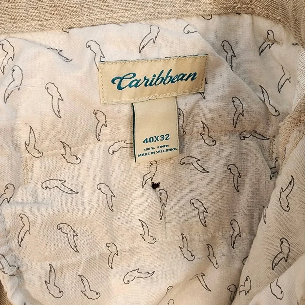 Caribbean Men's Pants Cargo Linen Size 40x32 Beige Beach Lightweight Casual
